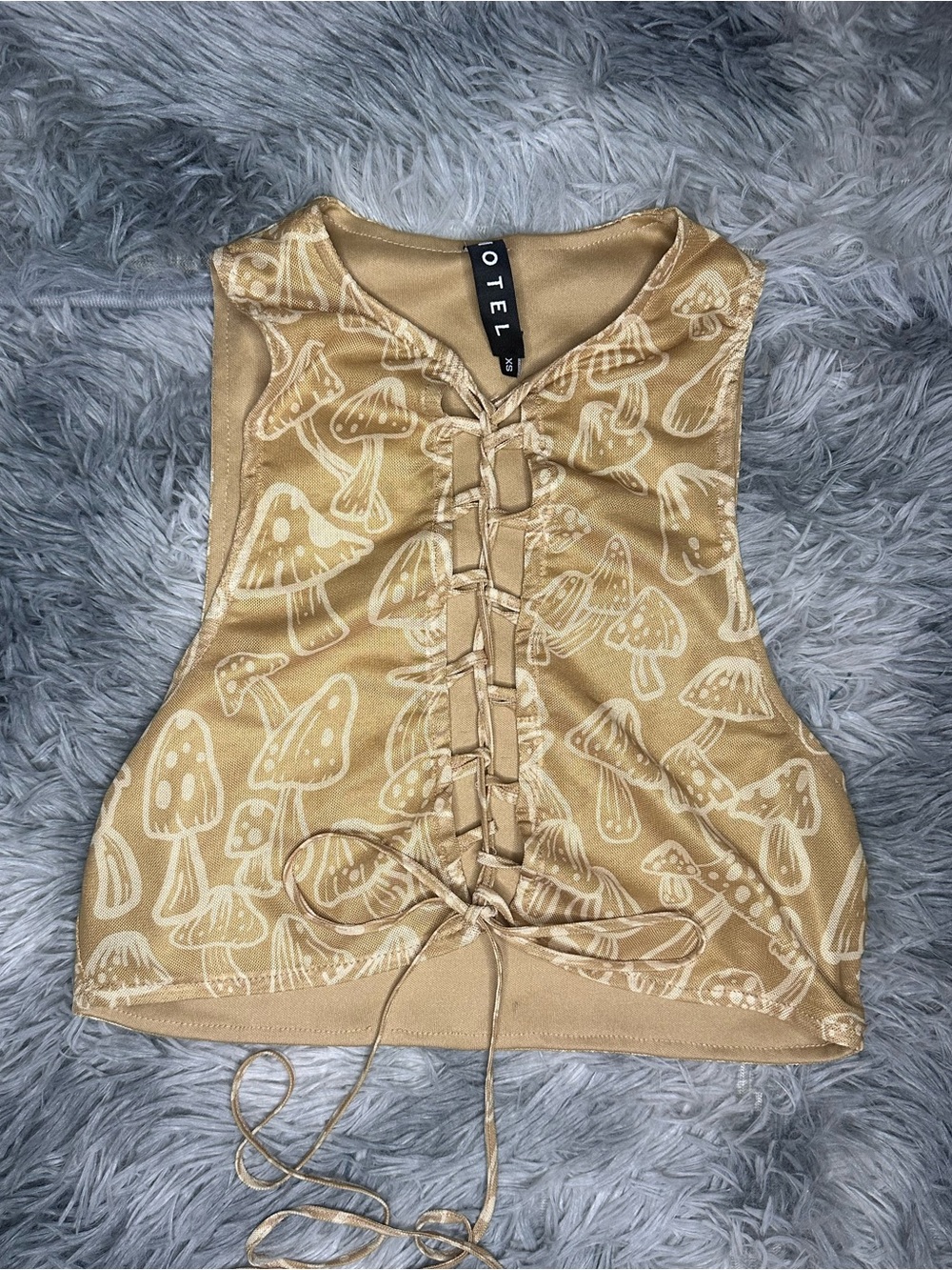 Motel Rocks Gold Mushroom Lace-Up Crop Tank